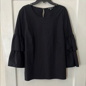 J. Crew Mercantile Women's Black Ruffled Sleeve Top Work Shirt Casual Classy